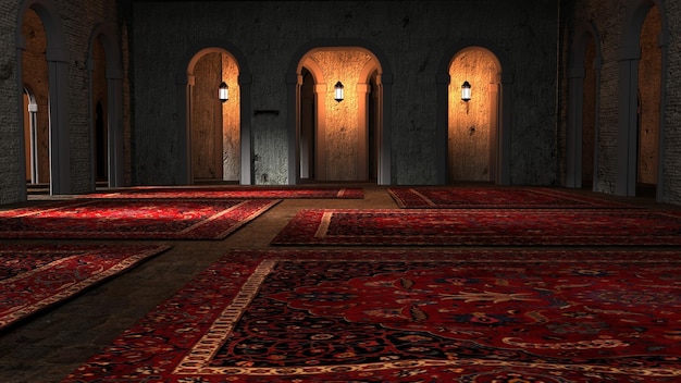 Ramadan Sfondo Moschea 3D All'interno, Rendering 3D