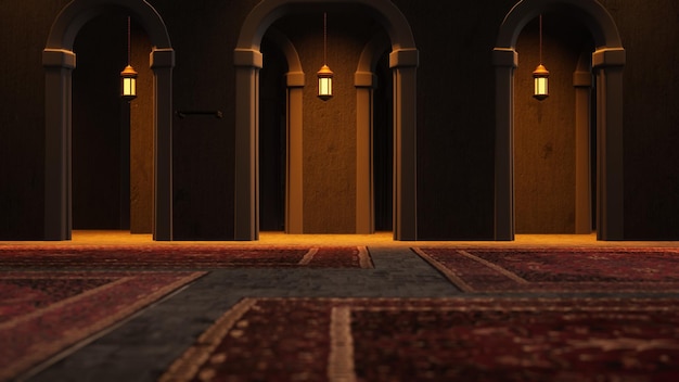 Ramadan Sfondo Moschea 3D All'interno, Rendering 3D