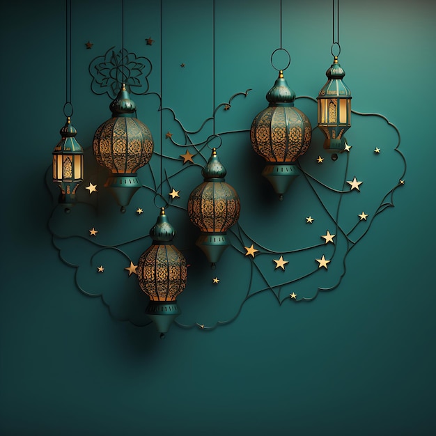 Ramadan Vibes Progetta uno sfondo modello con elementi che simboleggiano il mese sacro del Ramadan