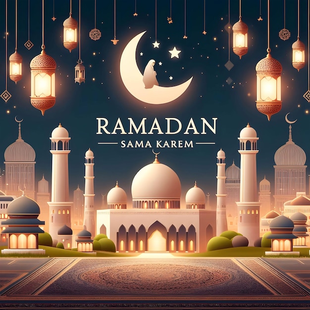 Ramadhan Kareem Media modello di post sociale con sfondo di saluto islamico di Ramadhan kareem