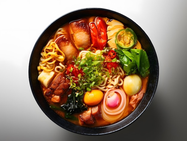 Ramen con carne di manzo marinata in un brodo di miso speziato e delizioso Generative AI