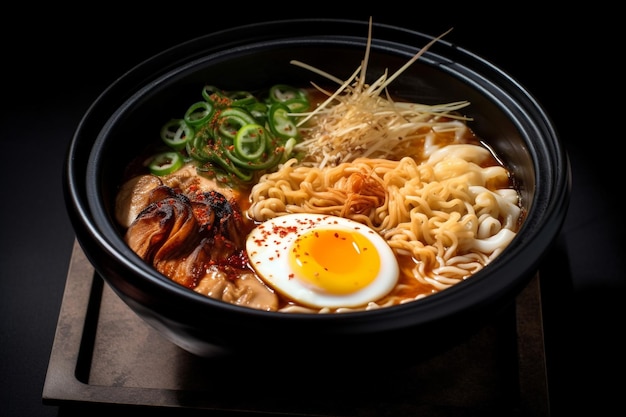 Ramen vista dall'alto Zuppa di ramen coreana tradizionale con kimchi Cucina coreana Cucina asiatica