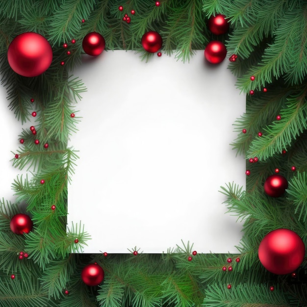 Rami di abete rosso con cornice di palle di Natale stock photo Natale