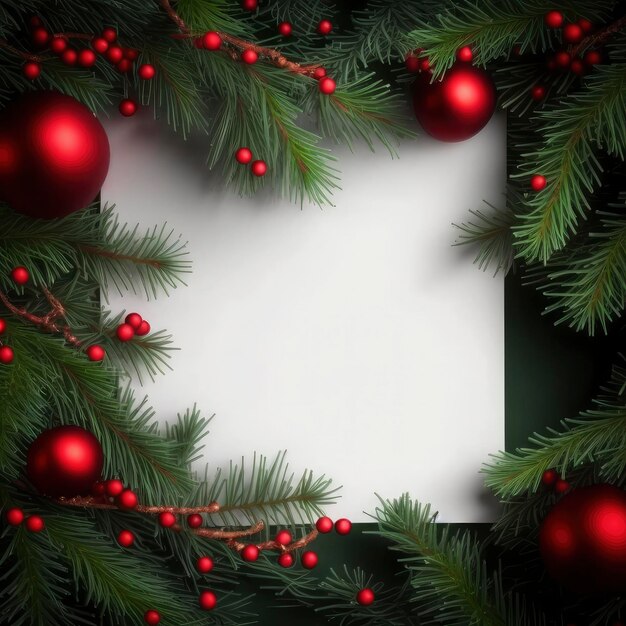 Rami di abete rosso con cornice di palle di Natale stock photo Natale