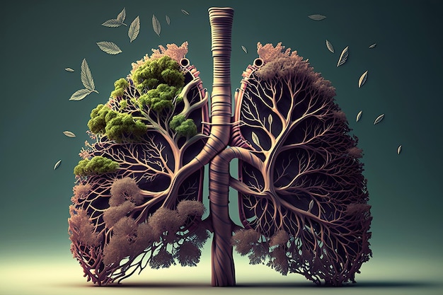 Rami di alberi a forma di polmoni Concetto di protezione ambientale e forestale