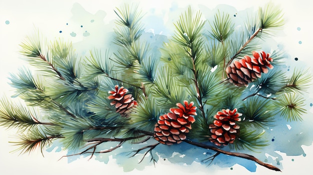rami di albero di Natale acquerello illustrazione dipinta a mano