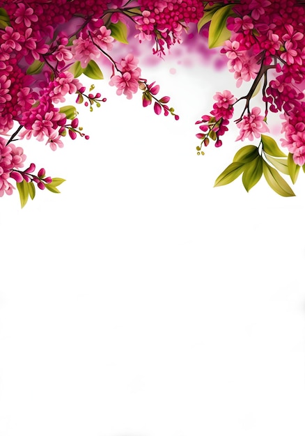 Rami di fiori di ciliegio su sfondo bianco con copyspace