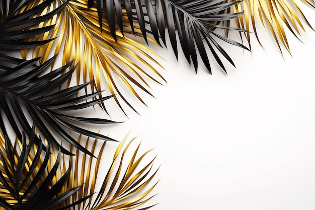 Rami di foglie di palma tropicali dorate e nere