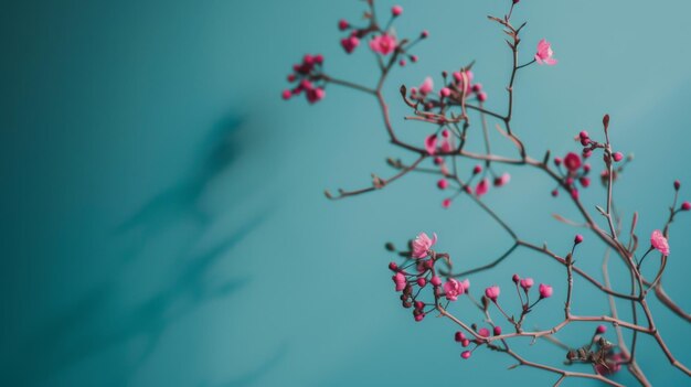 Ramo a fiori rosa su sfondo blu