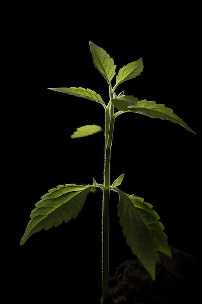Ramo con cannabis verde o foglie di erbaccia su sfondo nero