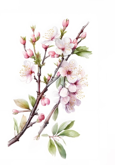 Ramo con fiori di mela Ramo fiorito collezione primaverile Sfondo bianco oggetto isolato