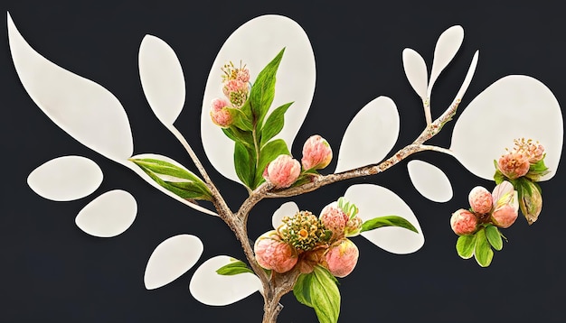 Ramo con fiori primaverili Ramo di un albero da frutto realistico Elemento di clip art disegnato a mano dettagliato Generativo Ai