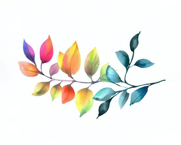 Ramo con foglie verdi estate multicolore illustrazione dell'acquerello su bianco