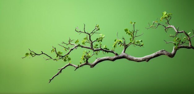 Ramo con foglie verdi su sfondo verde Spazio minimalista per il testo IA generativa