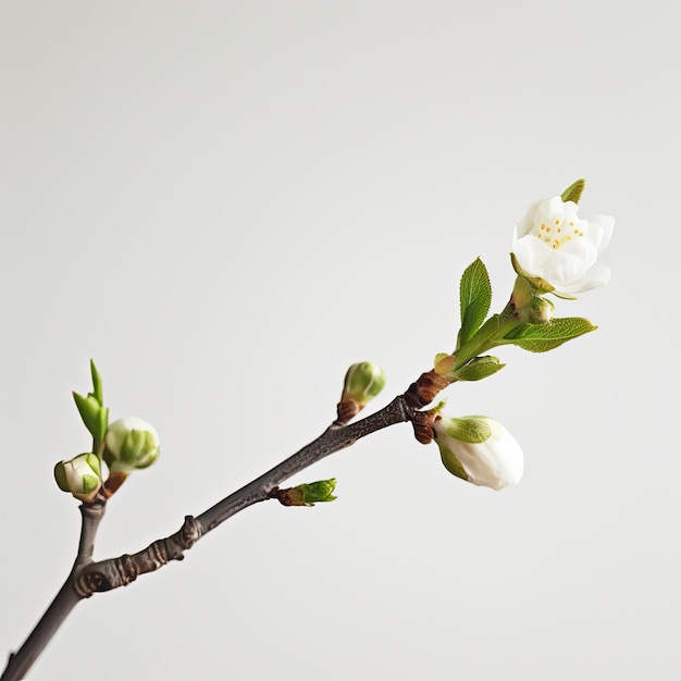 Ramo di fiori di ciliegio su sfondo bianco