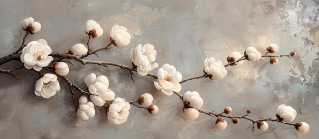 Ramo di fiori di cotone su sfondo grigio