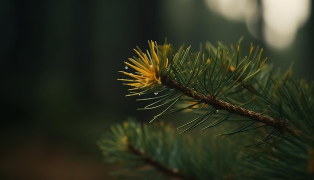 Ramo di pino verde fresco nella foresta vicino alla natura generato dall'intelligenza artificiale