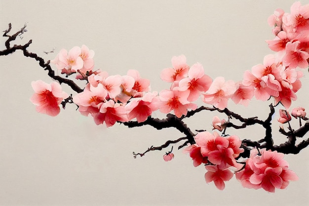 Ramo di Sakura con fiori in stile giapponese tradizionale IA generativa