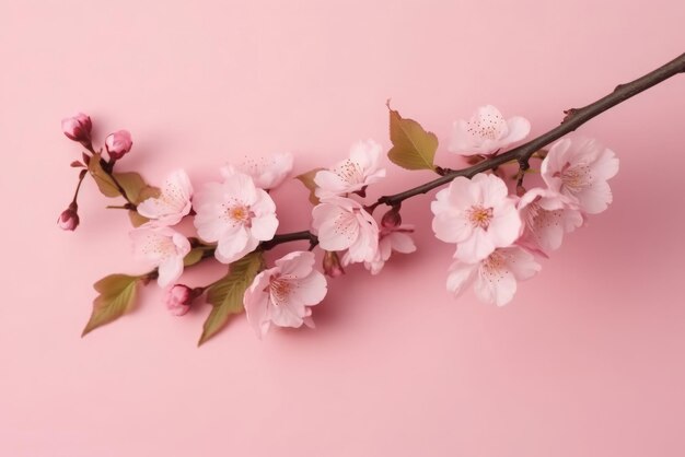 Ramo di sakura fiore rosa su sfondo colorato decorazione delicata ciliegia elemento luminoso Generare Ai