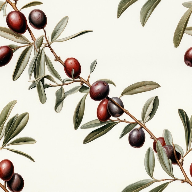 Ramo di ulivo con frutti di oliva stile patterin senza cuciture dell'acquerello