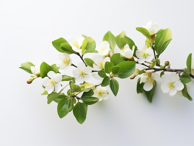 Ramo di un albero con fiori bianchi e foglie verdi