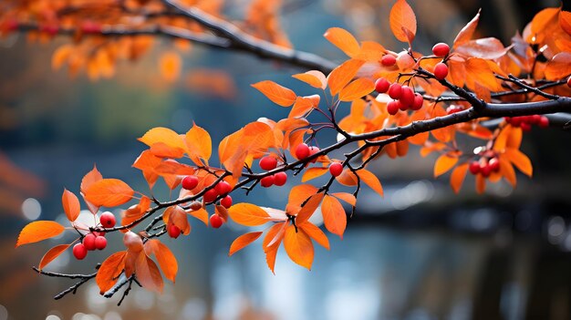 ramo di un albero frondoso in vivaci colori autunnali