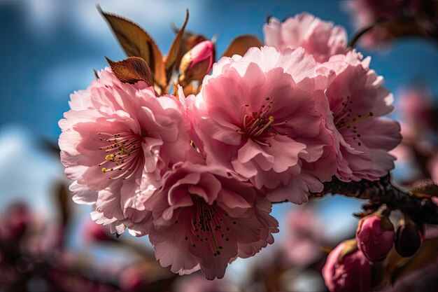 Ramo di un albero in fiore sullo sfondo del cielo blu IA generativa