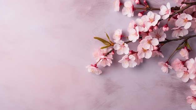 ramo rosa di fiori di ciliegio su sfondo rosa con spazio per la copia del testo