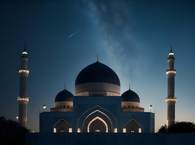 Ramzan sullo sfondo moschea luminosa sullo sfondo cielo scuro