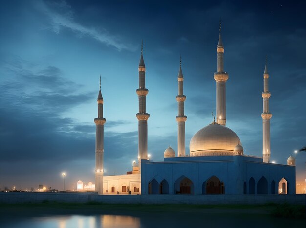 Ramzan sullo sfondo moschea luminosa sullo sfondo stellato