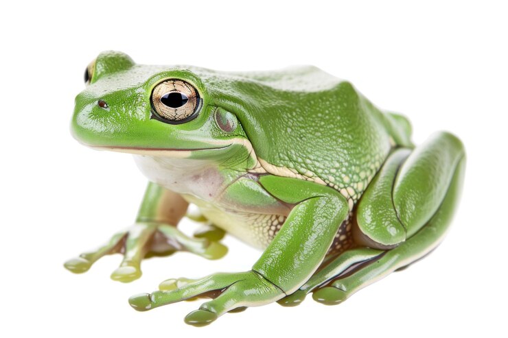 Foto rana verde isolata su sfondo bianco con gli arti