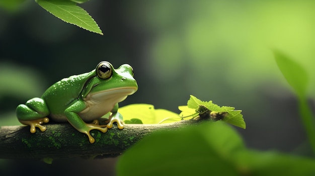 rana verde su una foglia verde