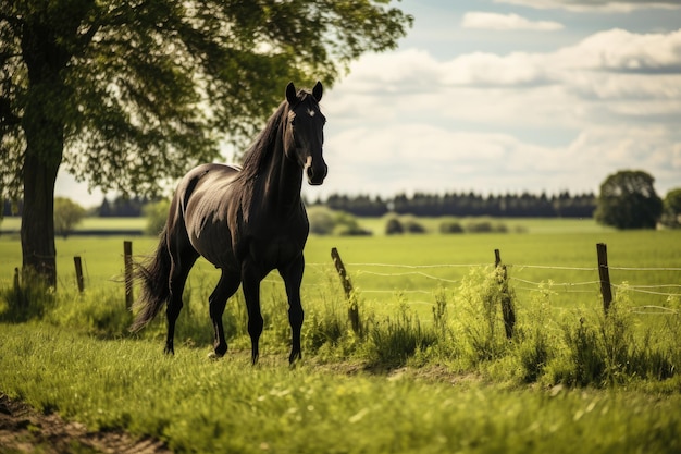 Ranch di cavalli con paesaggio verde