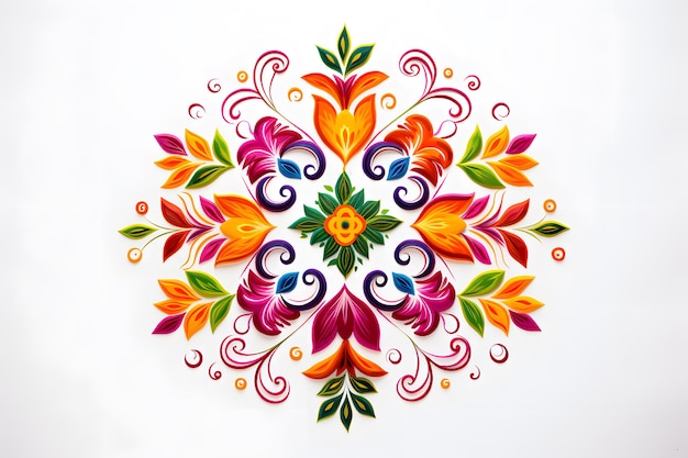 rangoli mandala design con colori vivaci pattern di sfondo isolato su bianco