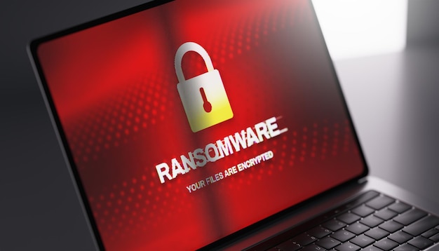 Ransomware sullo schermo di un laptop