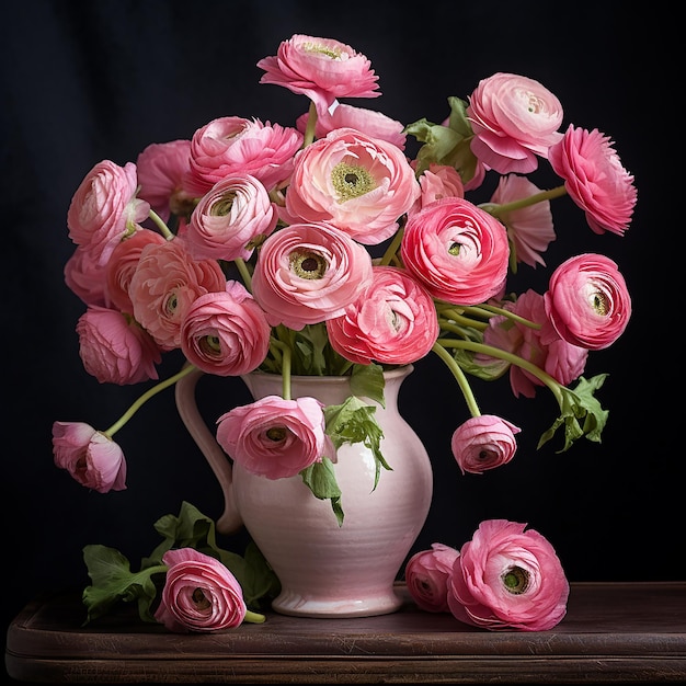 Ranunculus rosa in un vaso