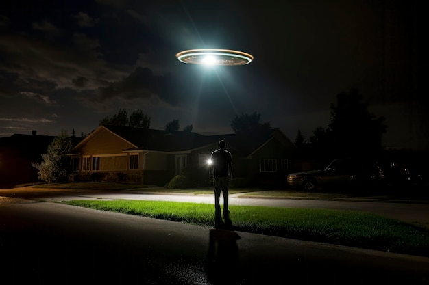 Rapimento alieno UFO nel cielo notturno