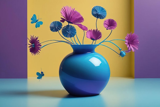 Rappresentazione 3 d del fiore blu e viola