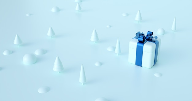 Rappresentazione 3d del contenitore di regalo bianco con il nastro blu.