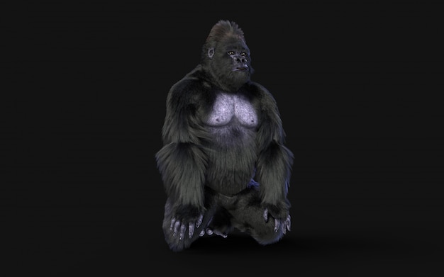 Rappresentazione 3D del gorilla su fondo scuro