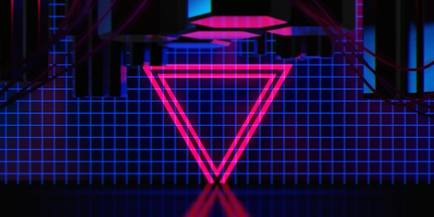 rappresentazione 3d dell'illustrazione della futuristica città cyberpunk sfondo di gioco sfondo scifi un segno di bandiera del giocatore di eSports della tecnologia e della rete al neon