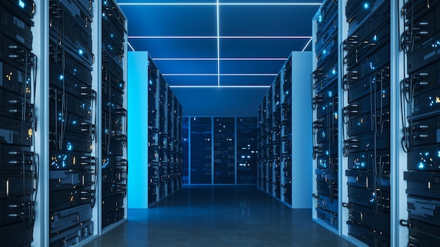 Rappresentazione 3d dell'immagine concettuale del data center cloud