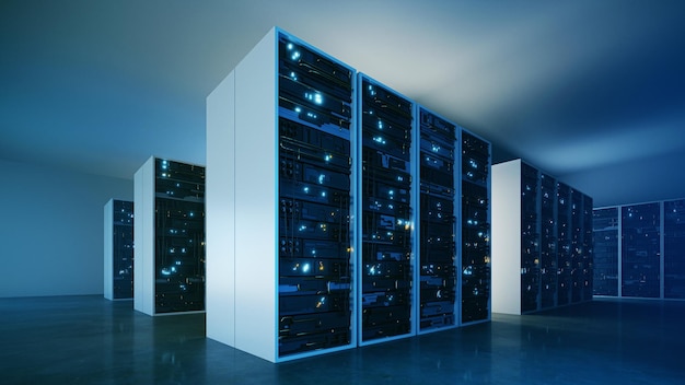 Rappresentazione 3d dell'immagine concettuale del data center cloud