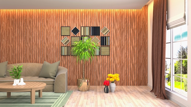 Rappresentazione 3D dell'interno del salone