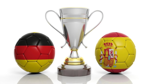 Rappresentazione 3d di un trofeo d'argento dorato e di un pallone da calcio