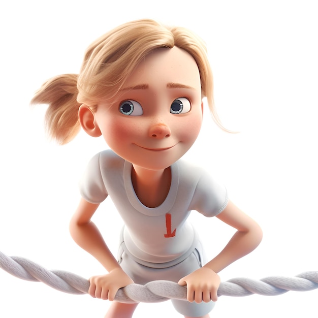 Rappresentazione 3d di una bambina sveglia che equilibra su una corda
