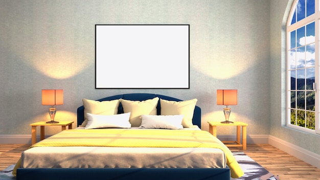 Rappresentazione 3d di una camera da letto moderna