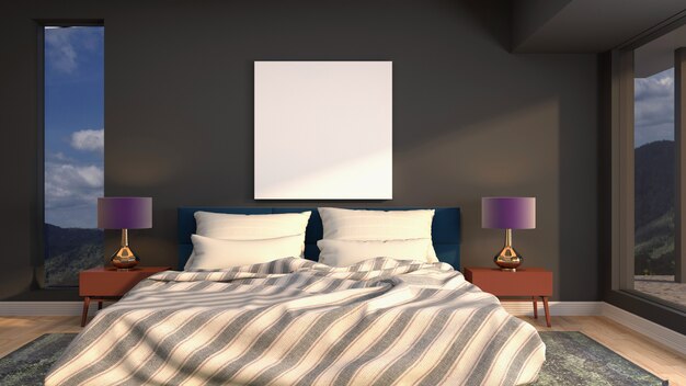 Rappresentazione 3d di una camera da letto moderna