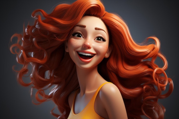 Rappresentazione 3d di una donna con capelli rossi lunghi