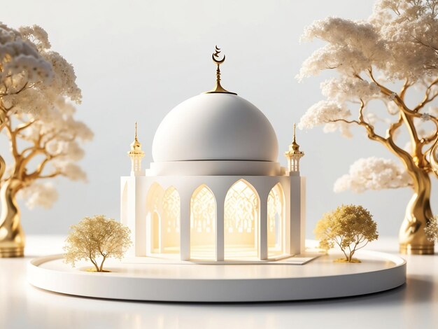 Rappresentazione 3d di una semplice miniatura precisa della moschea dell'oro bianco